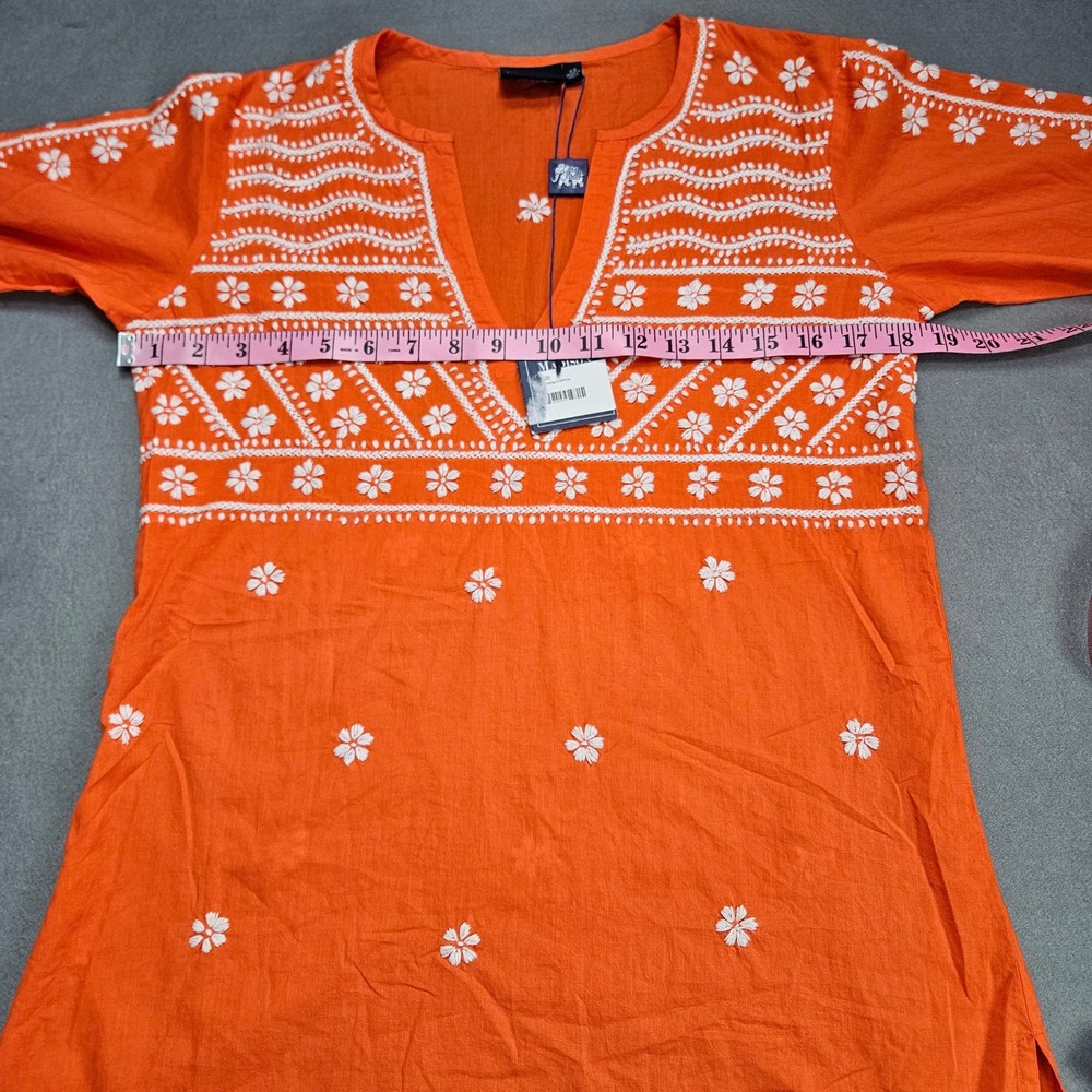Madison Mathews Tunic Top Sz XS Orange White Floral Embroidered Cotton New - Picture 4 of 10